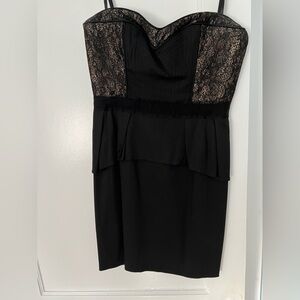 Strapless Black Lace-Trimmed Peplum Dress - Women's Elegant Cocktail Dress